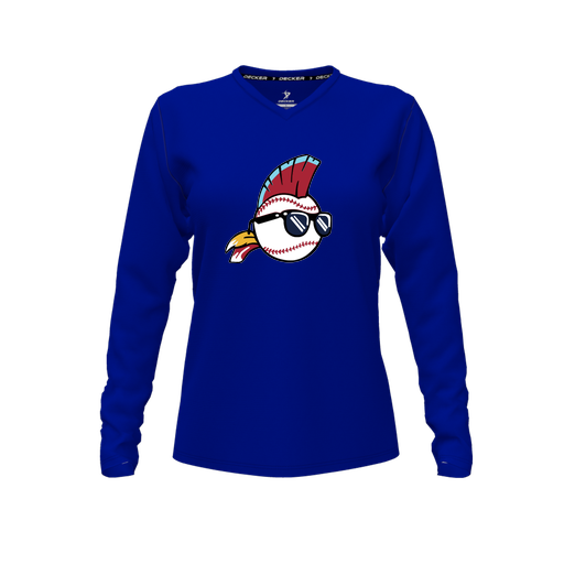 [CUS-DFW-TEES-CMF-VNK-LSL-RYL-FYXS-LOGO1] Comfort T-Shirt (Female Youth XS, Royal, V Neck, Logo 1, Long Sleeve)
