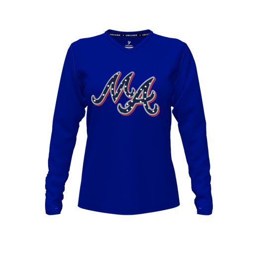 [CUS-DFW-TEES-CMF-VNK-LSL-RYL-FYXS-LOGO2] Comfort T-Shirt (Female Youth XS, Royal, V Neck, Logo 2, Long Sleeve)