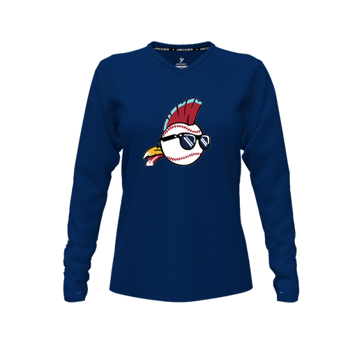 [FTLVCFNV-FYXS-LOGO1] Decker Comfort T-Shirt (Female Youth XS, Navy, V Neck, Logo 1, Long Sleeve)