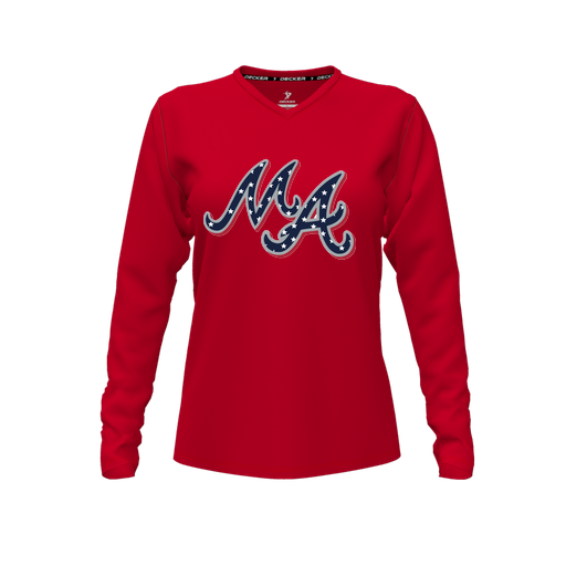 [FTLVCFRD-FYXS-LOGO2] Decker Comfort T-Shirt (Female Youth XS, Red, V Neck, Logo 2, Long Sleeve)