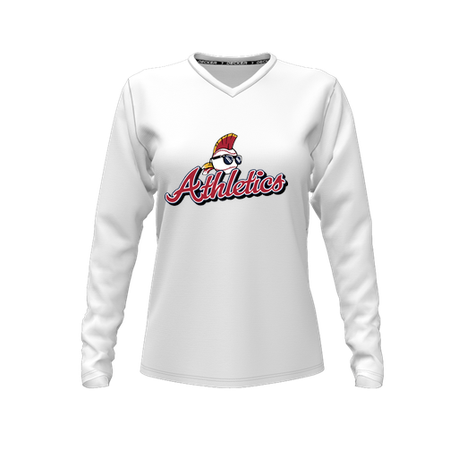 [FTLVPTWH-FYXS-LOGO3] Decker Performance T-Shirt (Female Youth XS, White, V Neck, Logo 3, Long Sleeve)