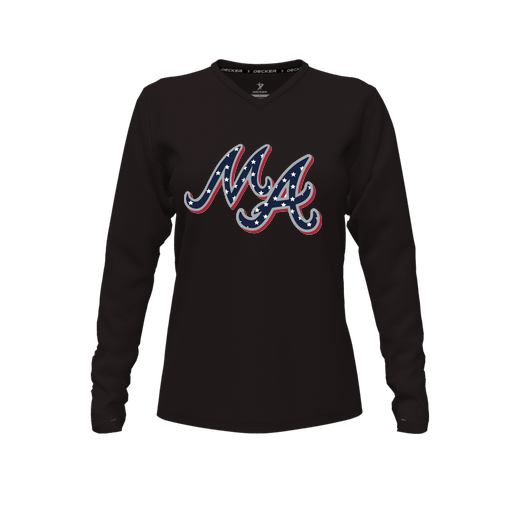 [FTLVPTBK-FYXS-LOGO2] Decker Performance T-Shirt (Female Youth XS, Black, V Neck, Logo 2, Long Sleeve)