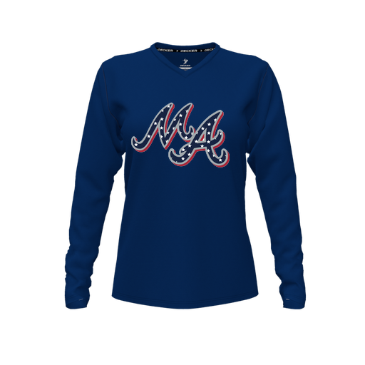 [FTLVPTNV-FYXS-LOGO2] Decker Performance T-Shirt (Female Youth XS, Navy, V Neck, Logo 2, Long Sleeve)