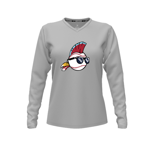 [CUS-DFW-TEES-PER-VNK-LSL-GRY-FYXS-LOGO1] Performance T-Shirt (Female Youth XS, Gray, V Neck, Logo 1, Long Sleeve)