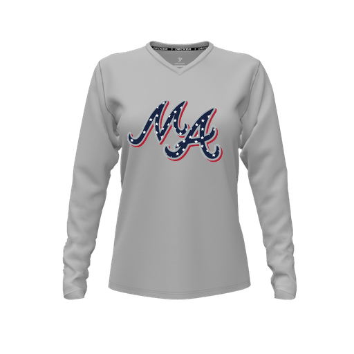 [FTLVPTGY-FYXS-LOGO2] Decker Performance T-Shirt (Female Youth XS, Gray, V Neck, Logo 2, Long Sleeve)