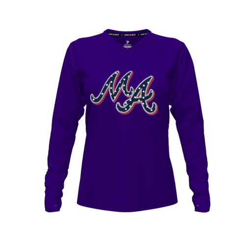 [CUS-DFW-TEES-PER-VNK-LSL-PUR-FYXS-LOGO2] Performance T-Shirt (Female Youth XS, Purple, V Neck, Logo 2, Long Sleeve)