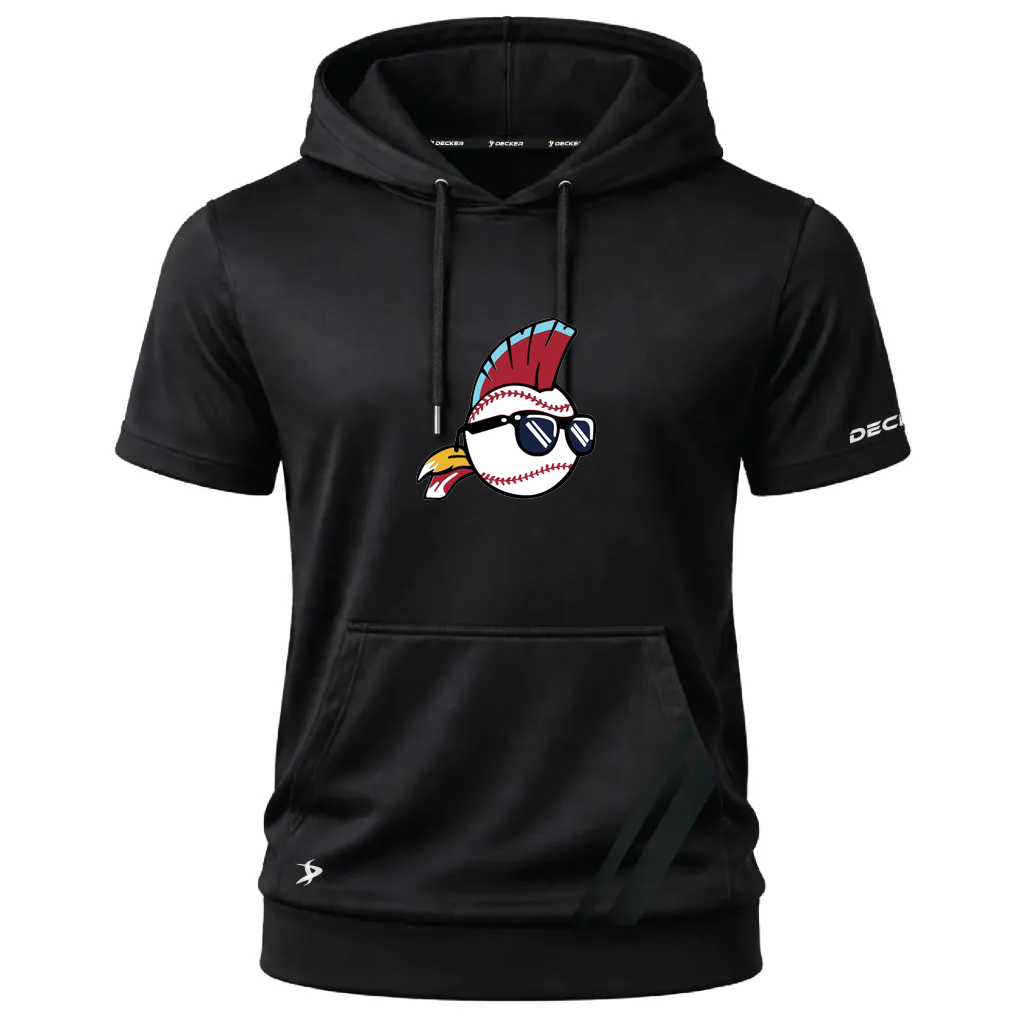 [FOSHSMBK-AS-LOGO1] Decker Adult Short Sleeve Summit Hoodie (Black, Adult S, Logo 1)