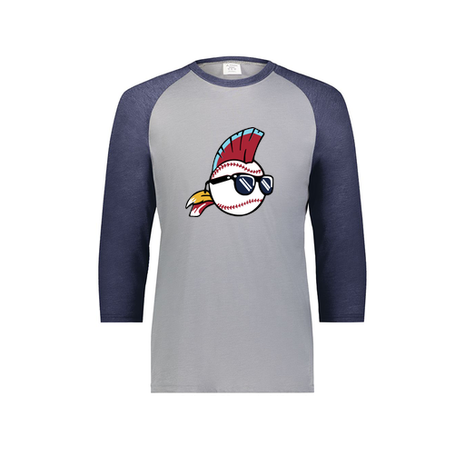 [6879.29V.S-LOGO1] Men's Vintage 3/4 Sleeve T-Shirt (Adult S, Navy, Logo 1)
