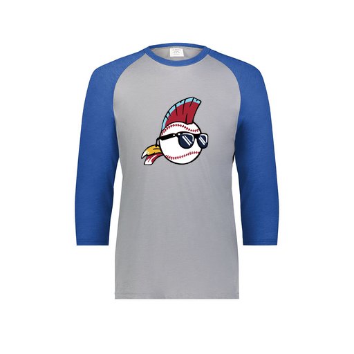 [6879.28V.S-LOGO1] Men's Vintage 3/4 Sleeve T-Shirt (Adult S, Royal, Logo 1)